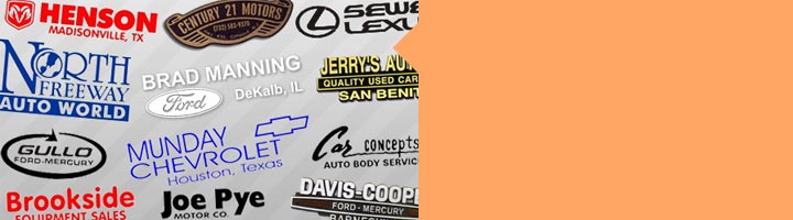 Dealer Logos

Dealership logos stick with every vehicle you sell for years. Don't miss the opportunity to advertise on every single vehicle that leaves your lot.

See dealer logos »